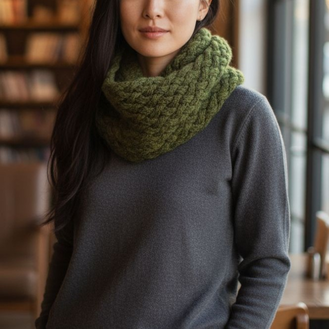 カシミヤ級の肌触り♡100%ヤクのリバーシブルスヌード【アイビーグリーン】