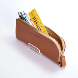 ペンケース スリム ファスナー コンパクト レザー 革 革小物 筆箱 ファスナー プレゼント 2枚目の画像