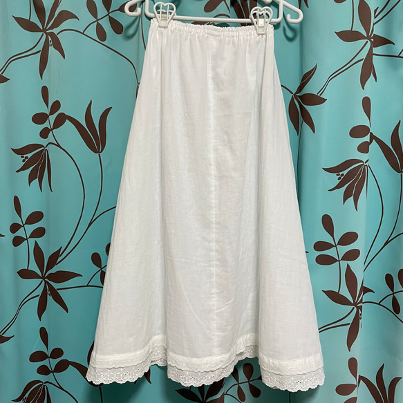 (20)ペチコート　丈78cm アンダースカート　フレア　綿　コットン　ダブルガーゼ　白 2枚目の画像