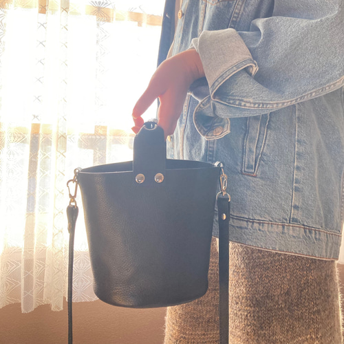 【5％OFF】 受注製作《Large》リボンハンドルのバケツ型ショルダーバック バッグ