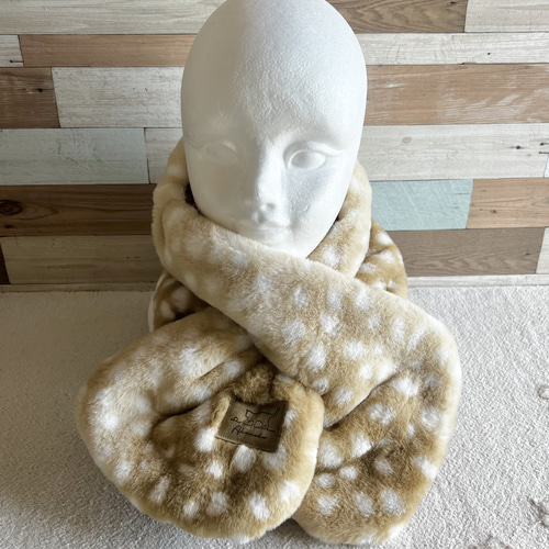 バンビ柄 ボアマフラー 鹿 ストール ハンドメイド akaneko ボア