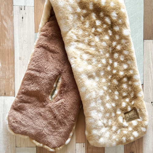 バンビ柄 ボアマフラー 鹿 ストール ハンドメイド akaneko ボア