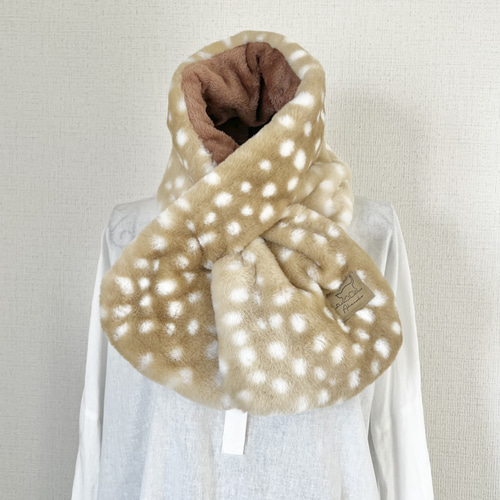 バンビ柄 ボアマフラー 鹿 ストール ハンドメイド akaneko ボア