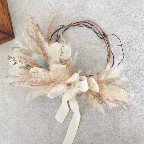 ルナリアとパンパスグラスのリース ナチュラルリース ドライフラワー