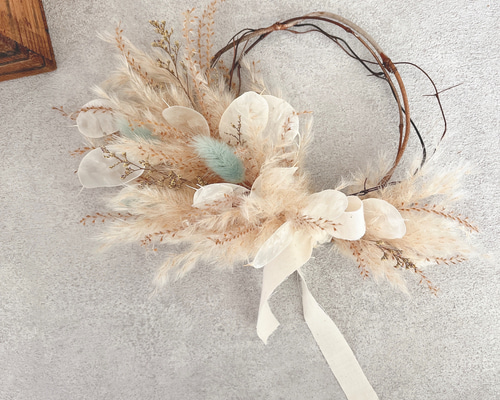 ナチュラルリース　パンパスグラス ルナリアとパンパスグラスのリース ナチュラルリース ドライフラワー