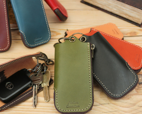 専用　ハッシュタグ　レザー　キーケース ピュアシュリンクレザー レザーキーケース ブラック – HushTug