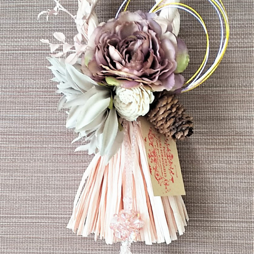 しめ縄飾り 大人ピンクの大花エレガンス お正月飾り、ギフトなど。玄関