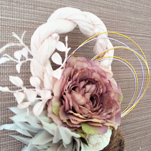 しめ縄飾り 大人ピンクの大花エレガンス お正月飾り、ギフトなど。玄関