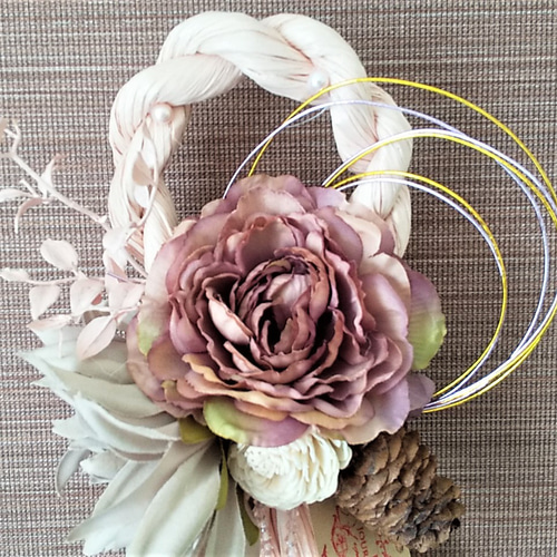 しめ縄飾り 大人ピンクの大花エレガンス お正月飾り、ギフトなど。玄関