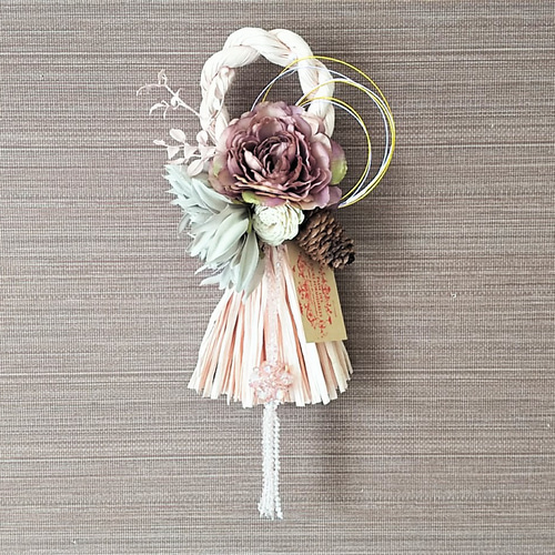 しめ縄飾り 大人ピンクの大花エレガンス お正月飾り、ギフトなど。玄関