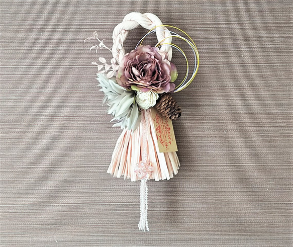 しめ縄飾り 大人ピンクの大花エレガンス お正月飾り、ギフトなど。玄関