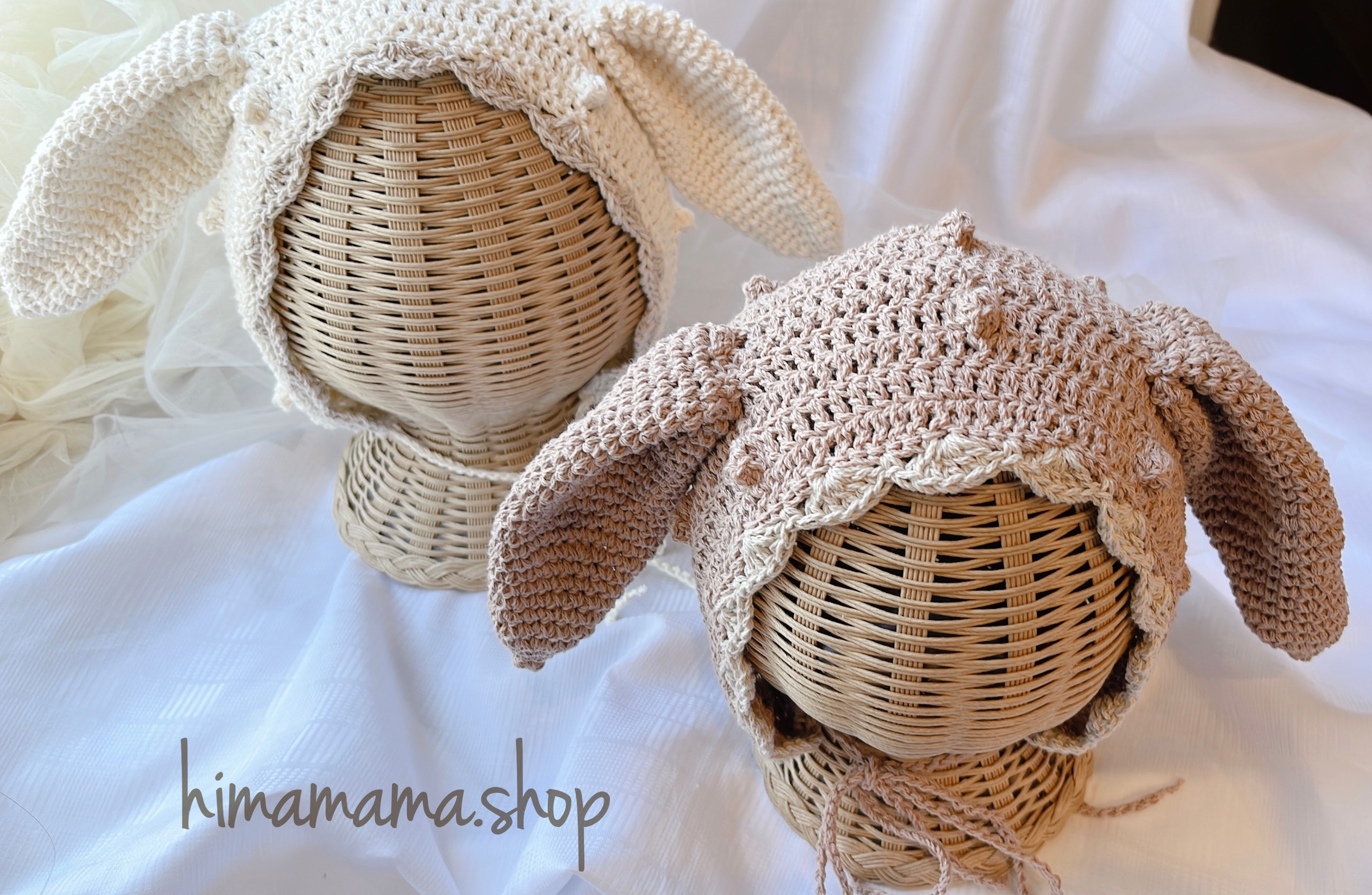 はむたぬき様オーダー　うさ耳帽子　羊ボンネット うさ耳ボンネット 帽子 子ども用 ベビー用 編み物 冬 ひつじ