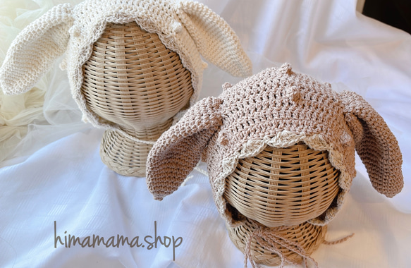 ベビーボンネット ハンドメイド ボンネット 垂れ耳 うさ耳 帽子(ベビー 
