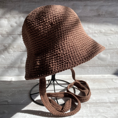 NO.3122043】ハンドメイド クロシェハット あご紐付き バケットハット