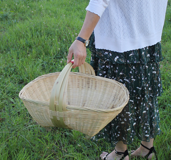 国内外の人気が集結 手編み☆手提げ野菜かご☆果物かご収納かご 純子 その他置物 木工、竹工芸