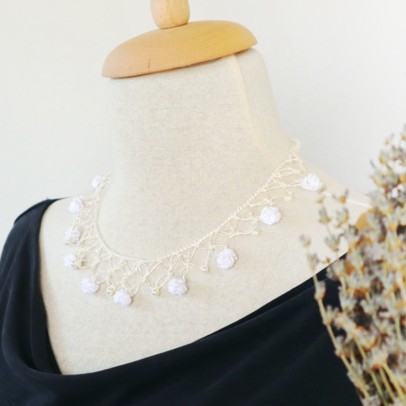 OYA crochet 45cm Necklace [ROSE Pearl] Pearl White 第1張的照片