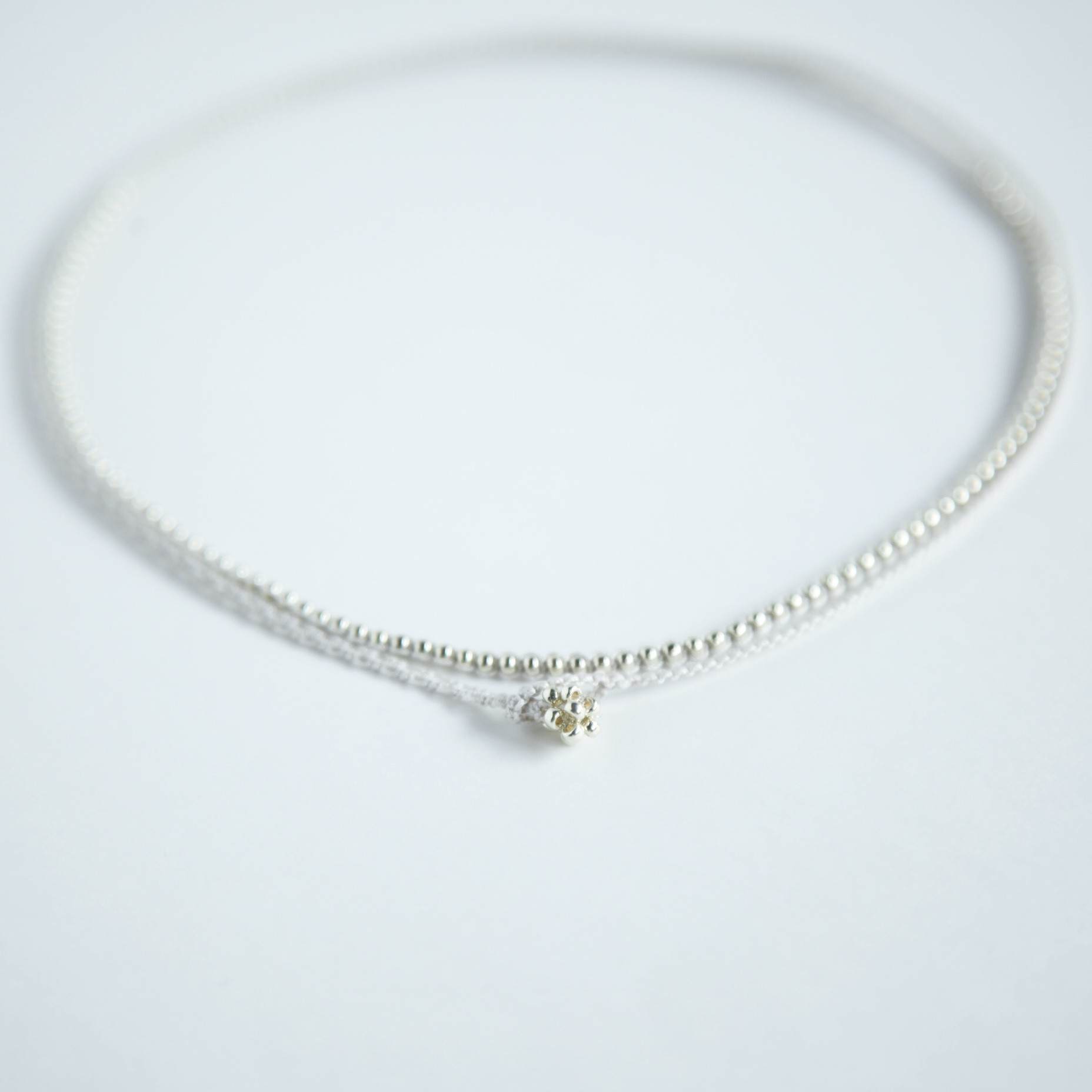 タティングレース×ビーズ　3WAYネックレス　シルバー