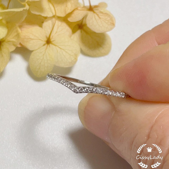 Sv925純銀製 繊細　CZダイヤ　V形　細身　ピンキーリング　指輪　リング　k18仕上げ 3枚目の画像