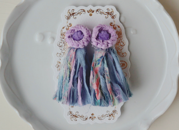 さき布のお花とタッセルのピアス/イヤリング ピアス（その他） somari 