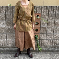浴衣リメイクセットアップ/ブラウス&ワイドパンツ・紺地に白花