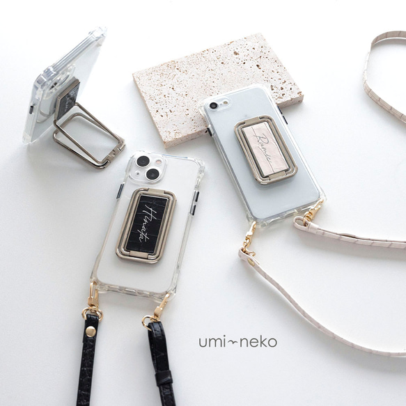スマホショルダー 多機能リング クリアケース ストラップ付