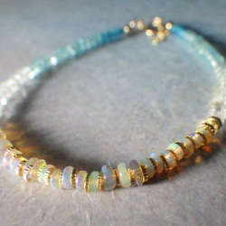 *14Kgf* Opal Ocean Ombre Bracelet　オパール＆アクアマリン＆アパタイト☆アジャスター 4枚目の画像