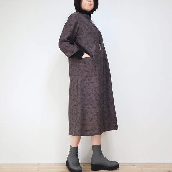 薄羊毛❣️ 瓶頸連衣裙（自由/棕色碎花圖案） 第5張的照片