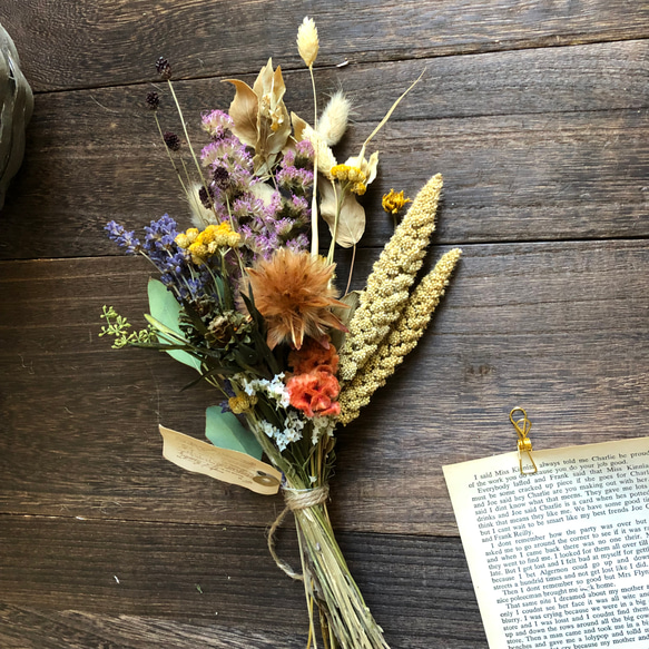 プルモサムとラベンダーの秋のボタニカルスワッグ ドライフラワー  