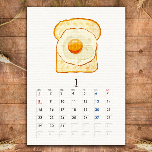パンのカレンダー2024【A5サイズ】4月始まり カレンダー とりごえ雑貨