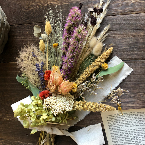 リアトリスとセルリアの秋色ボタニカルスワッグ ドライフラワー