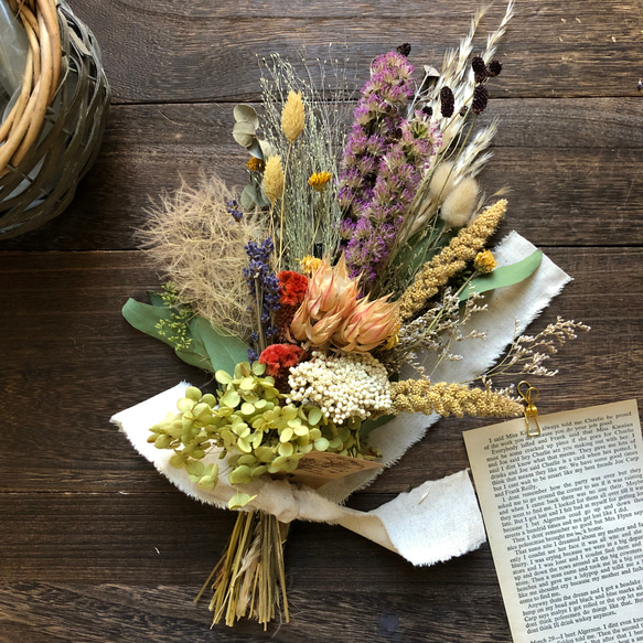 リアトリスとセルリアの秋色ボタニカルスワッグ ドライフラワー
