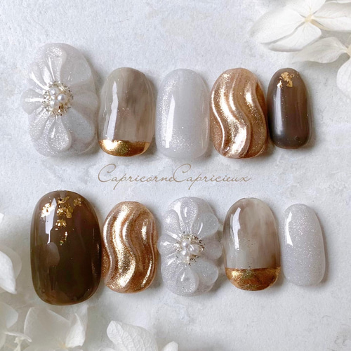 サイズオーダー⧉ブラックブラウンのニュアンスネイル ネイルチップ  