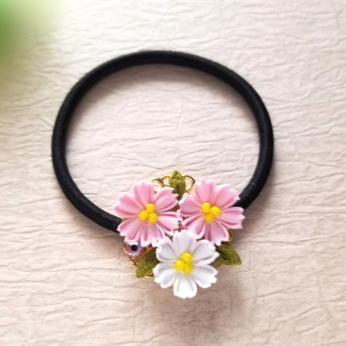 ヘアゴム 髪留め つまみ細工 コスモス 秋桜 マスクアクセサリー Nico
