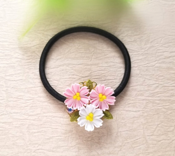 ヘアゴム 髪留め つまみ細工 コスモス 秋桜 マスクアクセサリー Nico