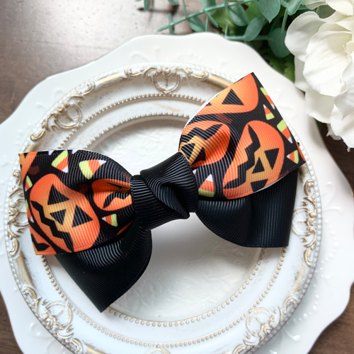 期間限定【オーダー♡かぼちゃリボン】ヘアクリップ　ヘアピン　ヘアゴム　ハロウィン ハロウィン クリップ リボン ヘアクリップ ヘアアクセサリー