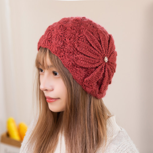 手編み 【Lady's】オシャレな帽子 ベージュ ニット帽・ビーニー 手編み 【Lady's】オシャレな帽子 ベージュ ニット帽・ビーニー
