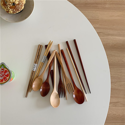 ヴィンテージ韓国風木製スプーンフォークとスプーンのセット 箸