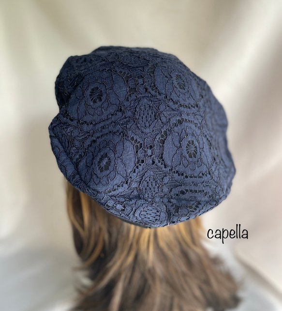 capella　黒or濃紺　コード刺繍レースのベレー帽　シックがお好きな方へ　 1枚目の画像