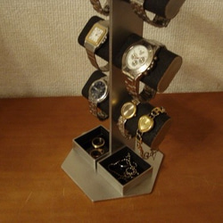 腕時計スタンド　ラッピング　名入れ　ブラック6本掛けダブル角トレイ腕時計スタンドタワー 4枚目の画像