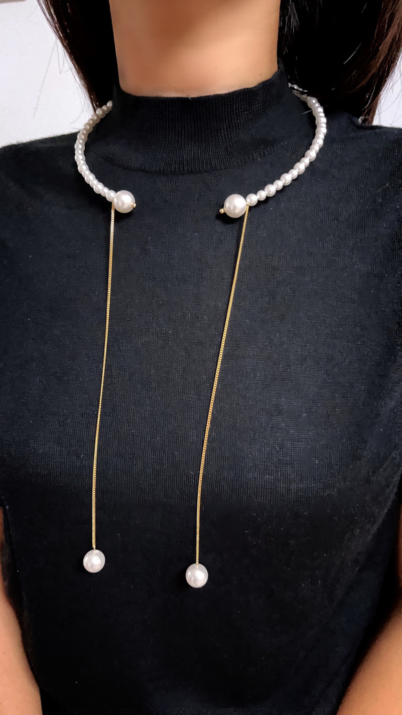 Pearl choker long necklace style1 2枚目の画像