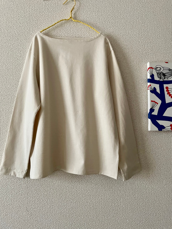 エーゲ海コットン使用の空紡度詰天竺ボートネック長袖Tシャツ 10枚目の画像