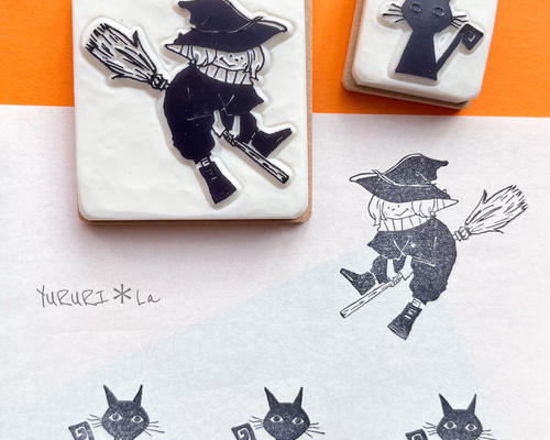ハッピーハロウィン☆見習い魔女と黒猫の消しゴムはんこセット はんこ
