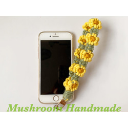 黃色小花 - 小花編織 向日葵 太陽花 Macrame 法式繩結 手機繩 智能手機 掛繩 手機吊飾 第2張的照片