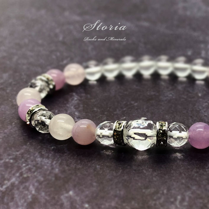 【内面の美しさ】スターカット水晶×ローズクォーツ×クォーツァイト ブレスレット
