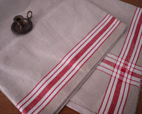 ドイツ アンティークリネン・マングルクロス レッドライン 305x91