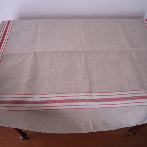 ドイツ アンティークリネン・マングルクロス レッドライン