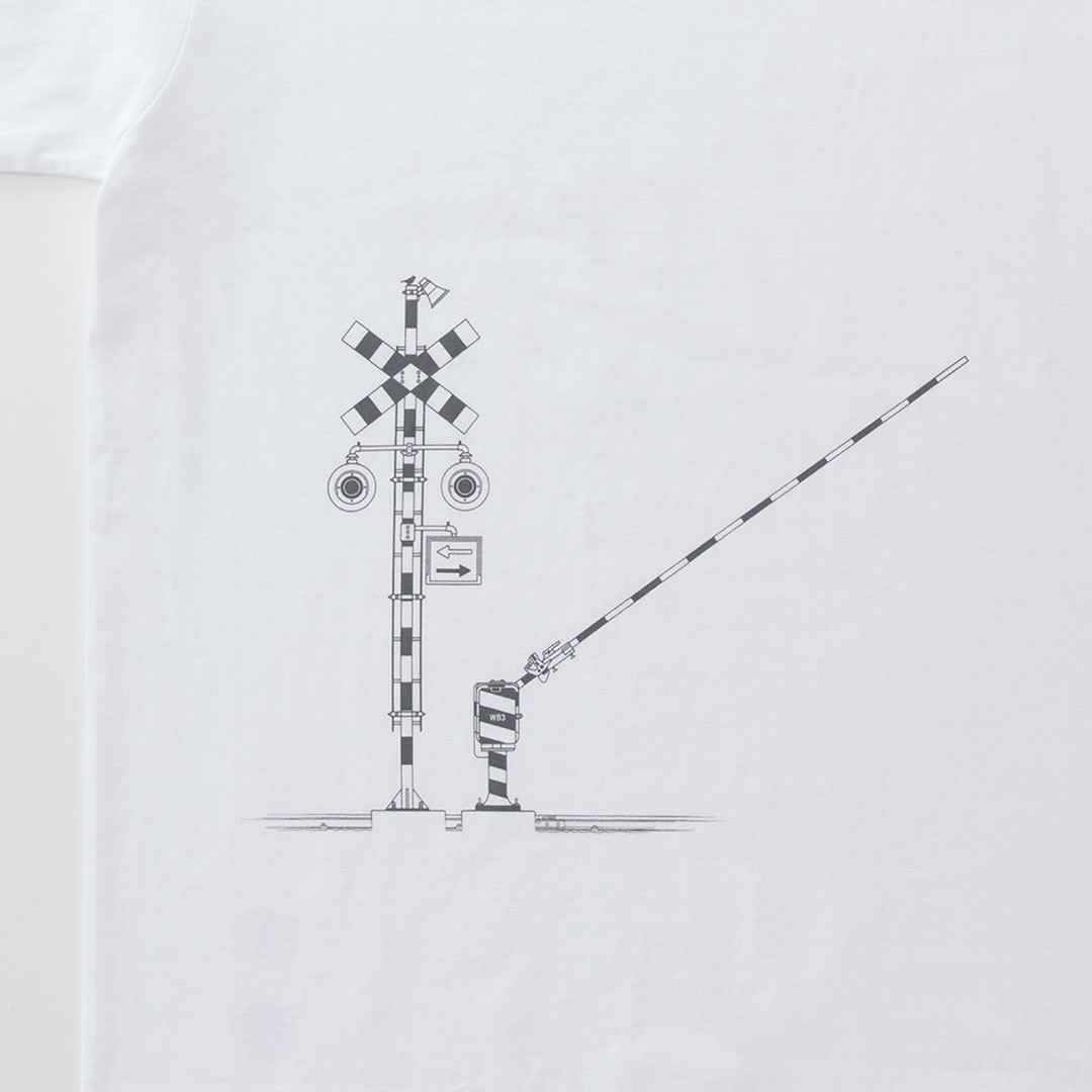 鉄道Tシャツ｜踏切 （ White × Dark Gray ） 鉄道グッズ ギフト プレゼント