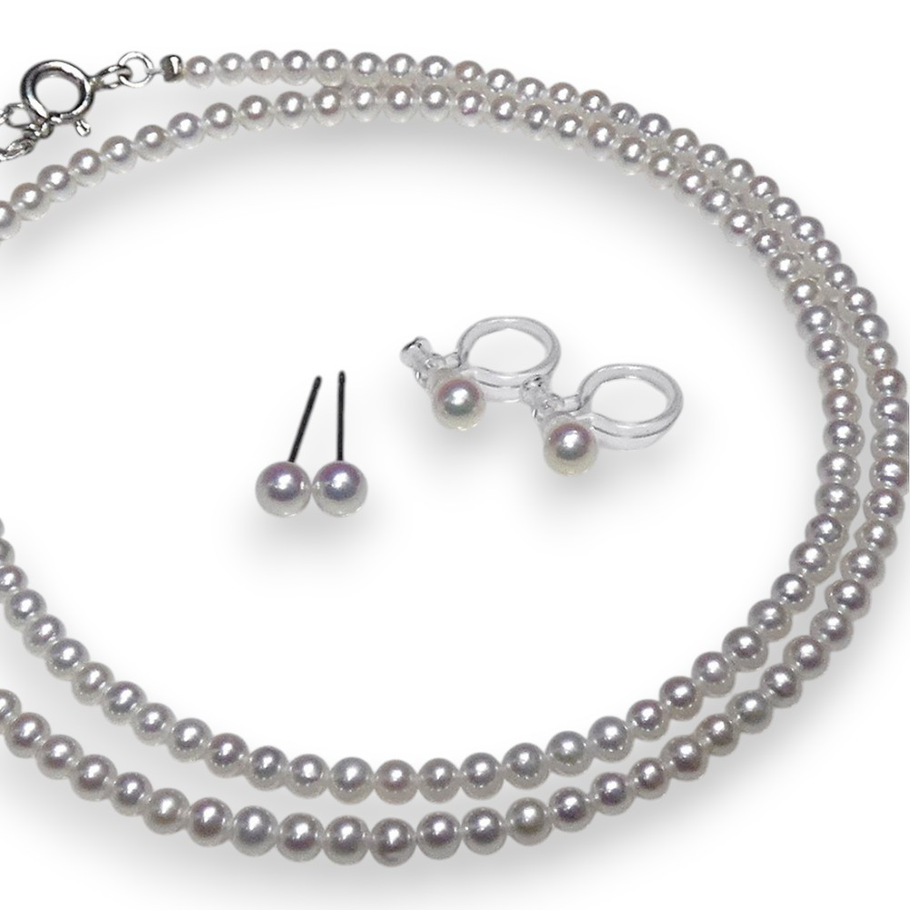 希少パーフェクト☆ベビーパールネックレス3.0mmUP ネックレスピアスor透明イヤリングホワイトピンク系真珠有核養殖産