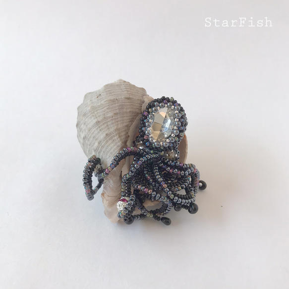 タコ】蛸 Octopus ビーズ刺繍 ブローチ(D13) ブローチ StarFish