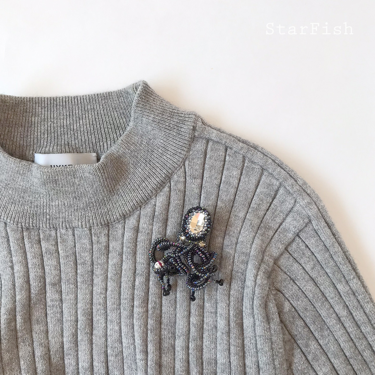 【タコ】蛸 Octopus ビーズ刺繍 ブローチ(D13)